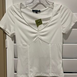 ambiance White Ruched V-Neck Short Sleeve Top Small
